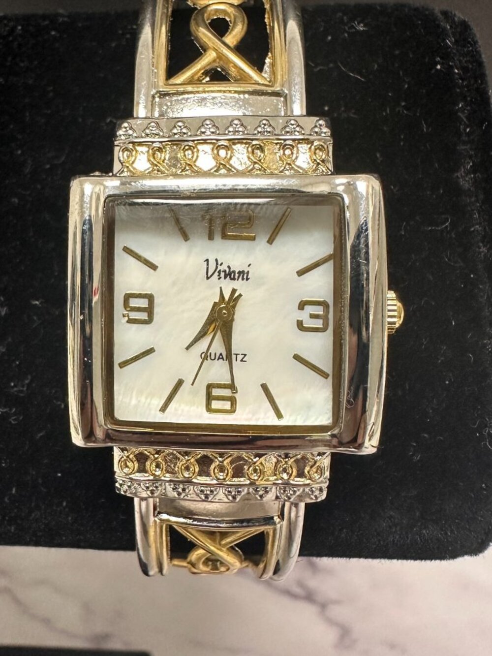 3/$30 Vivani Watch Women Silver Gold Two Tone Square Case Cuff Band 6.75"
